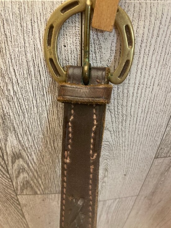 Raised Braided Leather Belt with Brass Horseshoe Buckle main image 5